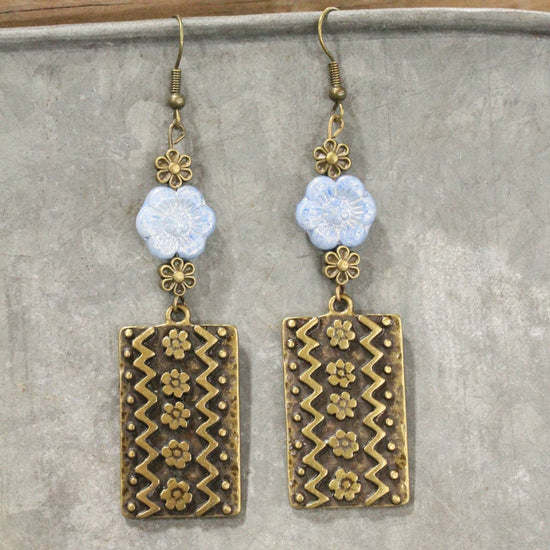 The Primitive Peddler, Inc. Garden Blooms Czech Periwinkle Charm Dangle Earrings