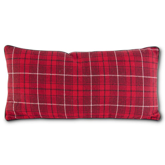 K & K Interiors 24 Inch Red Black & White Plaid Rectangular Pillow w/Leather