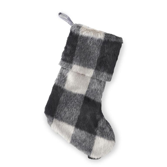 K & K Interiors 23 Inch Black & Gray Plaid Faux Fur Stocking