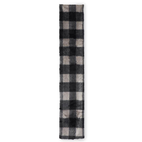K & K Interiors 72 Inch Black & Gray Plaid Faux Fur Table Runner