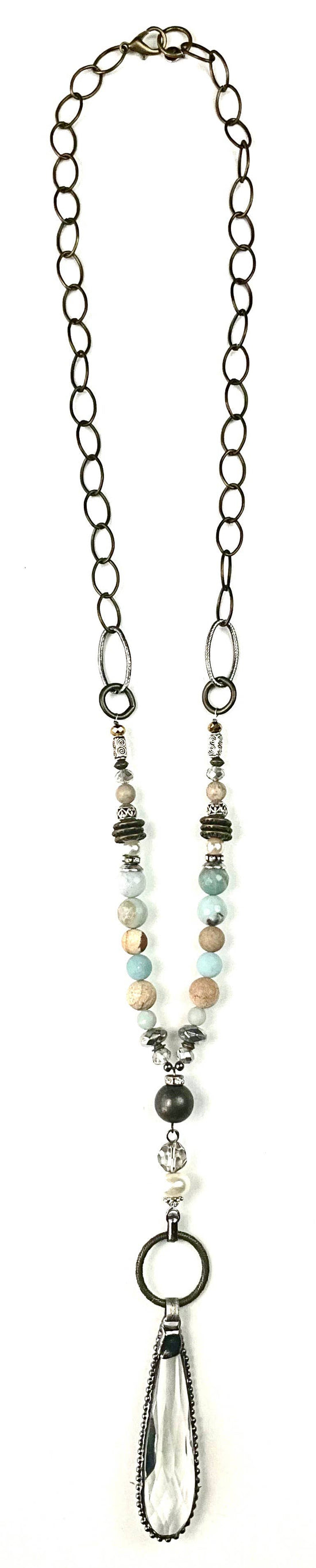 Lost and Found LONG BEADED & CHAIN W/EDGED TEAR PENDANT Necklace