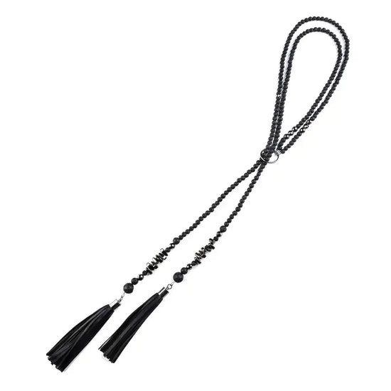 The Dark - The Oracle Double Tassel Black Beaded Necklace