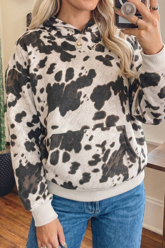 66DISCO - Western Cow Pattern Print Kangaroo Pocket Hoodie
