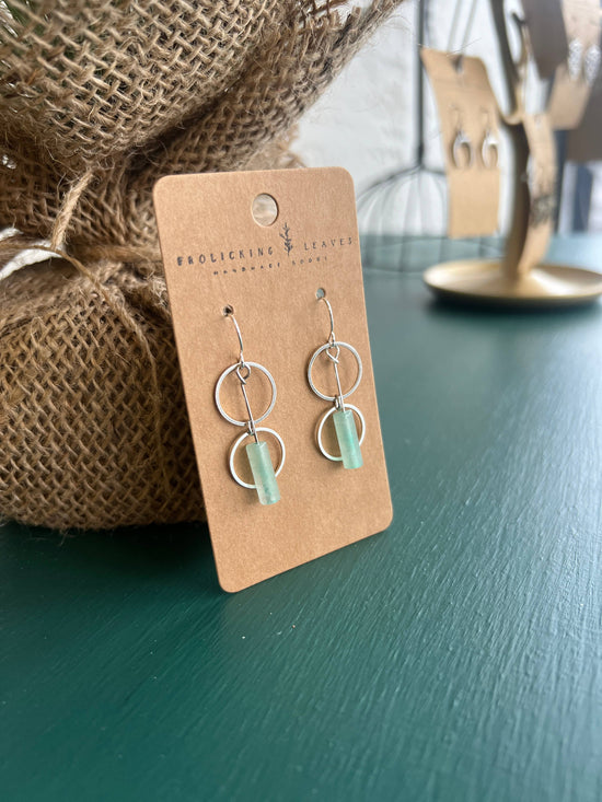 Frolicking Leaves Aventurine Loop Earrings Silver