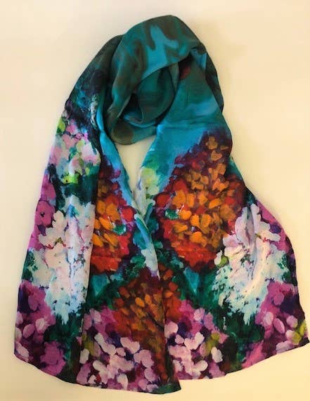 Nina J Teal Phlox Silk Scarf