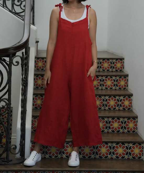 Merci Marie Linen Tie Shoulder Jumper