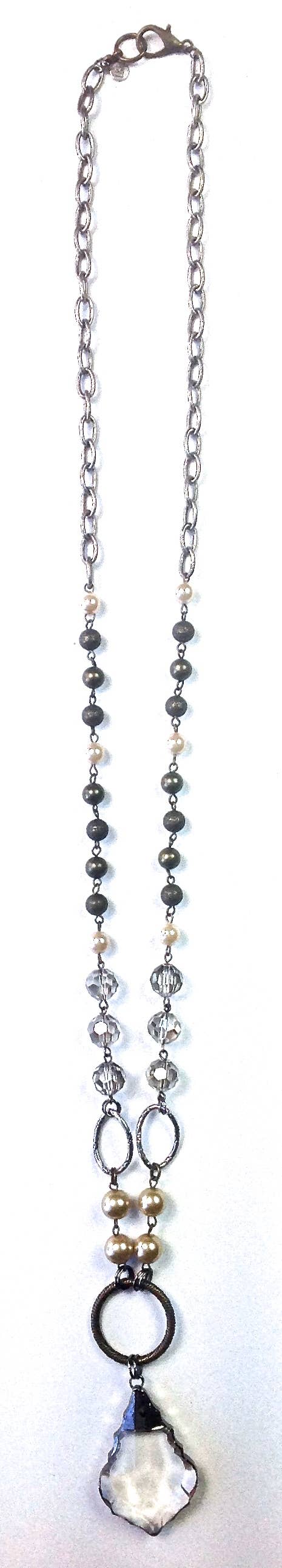 Lost and Found Mixed Rosaried Beads w/Ring & Chandelier Pendant Necklace