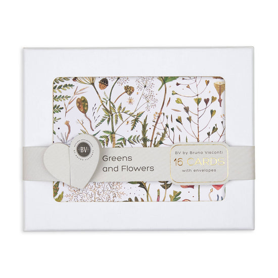 Bruno Visconti Notecards with Envelopes - Set of 16 "Greens and Flowers"