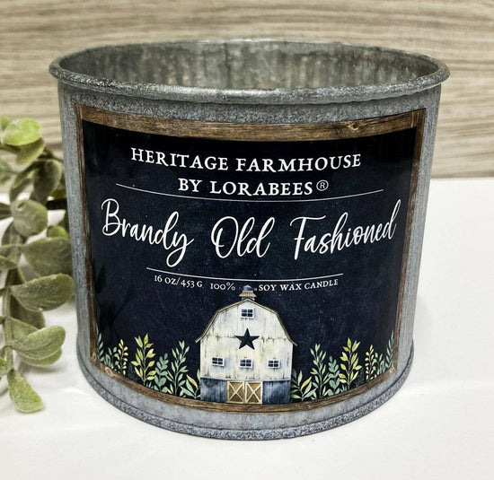 Lorabees Brandy Old Fashioned 16oz Tin Heritage Farmhouse  Candle