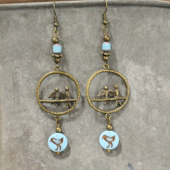 The Primitive Peddler, Inc. Taking Flight Blue Bird Charm Dangle Earrings