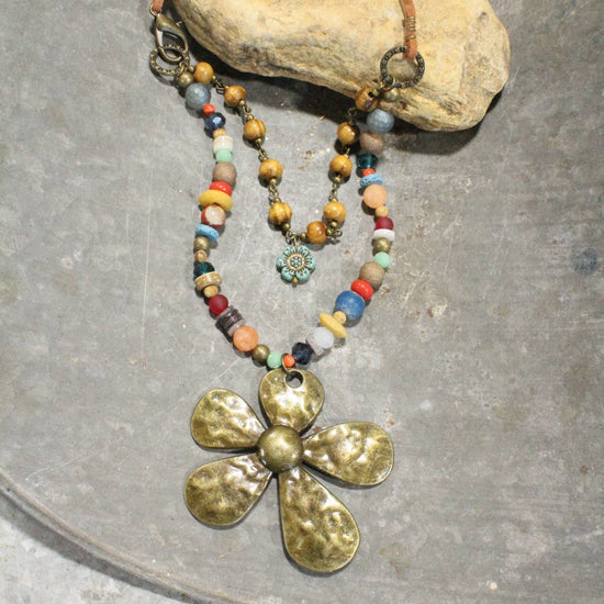 The Primitive Peddler, Inc. Fun In the Sun Flower Layered Leather Necklace