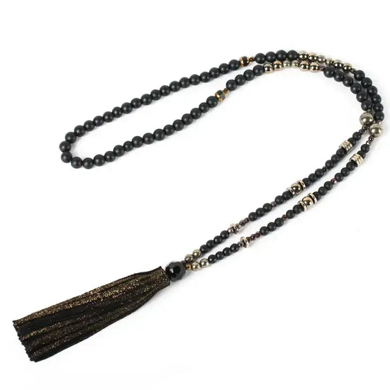 The Dark - The Eclipse Black & Metallic Beaded Necklace with Tassel