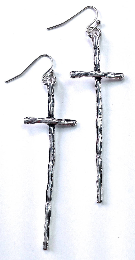 Lost and Found Thin Hammered Dangle Earrings in Antique Silver