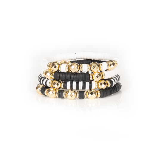 The Dark - The Monochrome Muse Black, White & Gold Layered Bracelet Set
