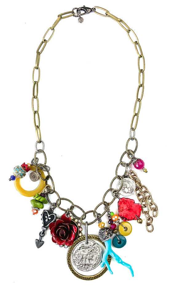 Lost and Found Chunky Chains with Mixed Charm Dangles Pendant Necklace