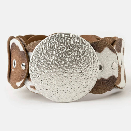 The Looks by Fame Accessories - Western Inspired Faux Cowhide Large Round Buckle Belt