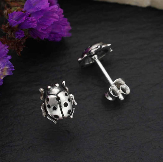 Nina Designs Sterling Silver Lady Bug Post Earrings 8x7mm