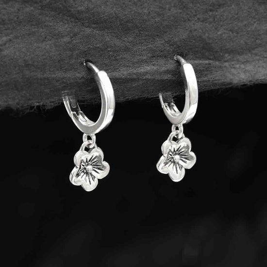 Nina Designs Sterling Silver Huggie Hoop with Cherry Blossoms 21x11mm