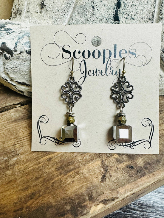 Scooples Jewelry Filigree Gunmetal - Earrings