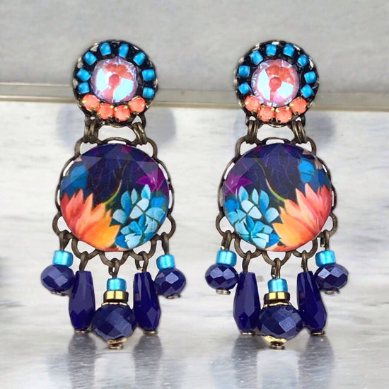 Melizi Jewelry Small earrings with BLUE LOTUS crystals Handmade in Spain
