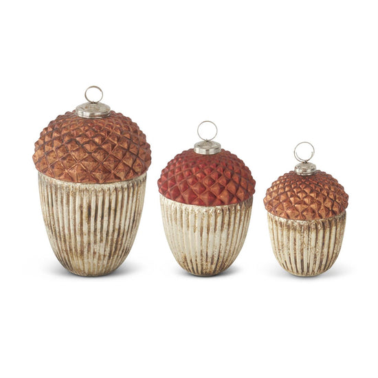K and K Interiors Antiqued Orange Glass Lidded Acorns