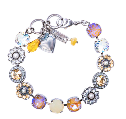 Mariana Live in Color Large Elemental Bracelet "Butter Pecan" in Rhodium