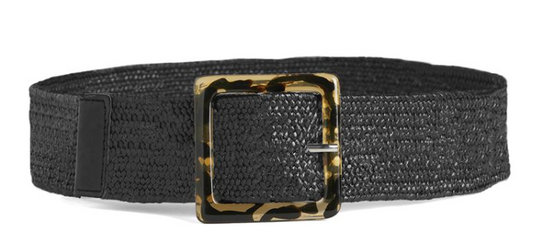 Coco and Carmen Black Eze Belt wiith Tortoise Buckle, Stretchy One Size