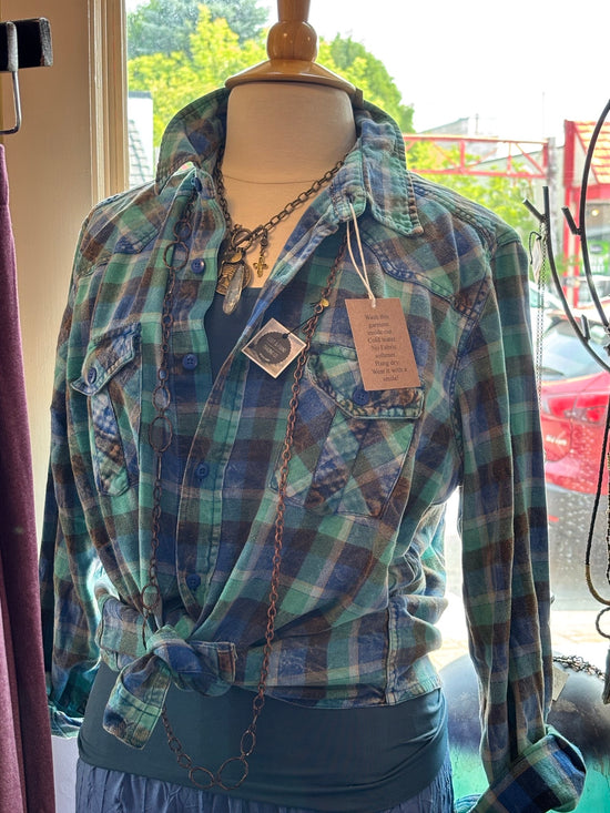 Country weekend Upcycled Flannel Shirts with Minocqua Area Lake Map
