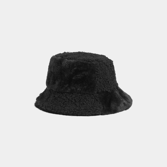 Coco and Carmen Checker Sherpa Bucket Hat Black