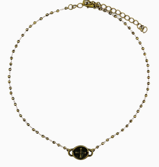 Ava Capri Delicate Cross Coin Choker Necklace Pyrite