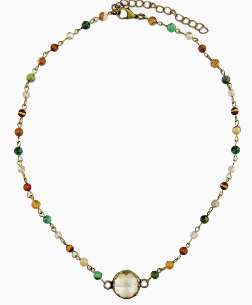 Ava Capri Savanna Jasper Delicate Short Necklace with Small Round Pendant