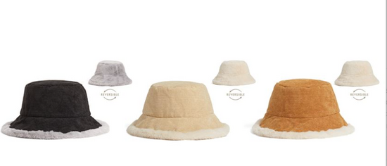 Coco and Carmen Reversible Faux Fur Lined Corduroy Bucket Hat