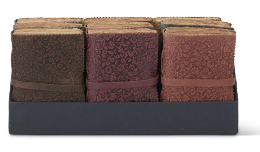 K and K Interiors 6 Inch Leather Floral Embossed Handcrafted Deckle Edge Unlined