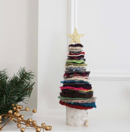 One Stitch Away - Multicolor Felted Wool Christmas Trees - Upcycled