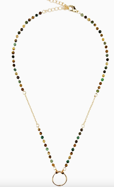 Ava Capri Link Chain Beaded Necklace with Round Gold Pendant