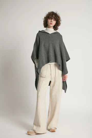 Look By M Hooded Pullover Poncho - Charcoal