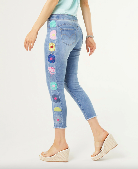 Coco & Carmen  OMG SKINNY CAPRI JEANS WITH FLORAL SIDE EMBROIDERY