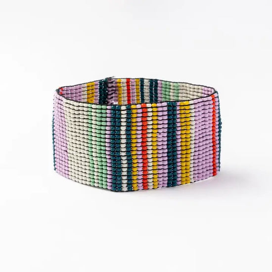 INK & ALLOY Penelope Stripe Vertical Seed Bead Bracelet Lilac Green Lemon