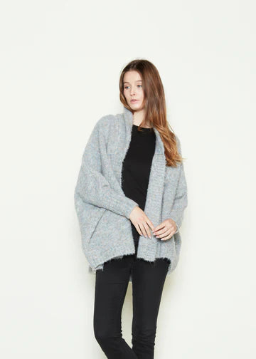 Look By M Cotton Candy Teddy Cape Cardigan - Dusty Blue