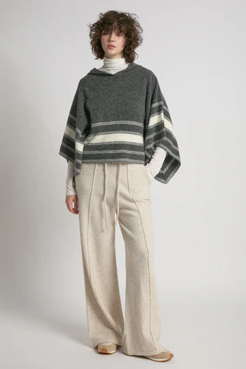 Look By M Striped Hood Cape Poncho - Charcoal