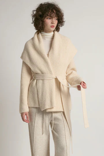 Look By M Shawl Collar Belt Cardigan