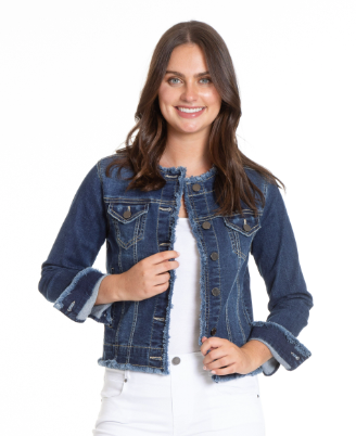 AP*NY Frayed Medium Blue Jean Jacket with round collar