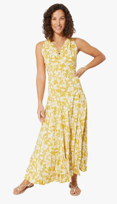 Aller Simplemente- Yellow Print Sleeveless Maxi Dress