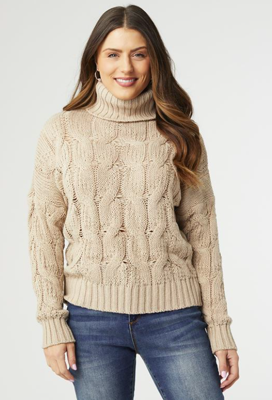 Coco and Carmen VIOLA CABLE KNIT TURTLENECK SWEATER