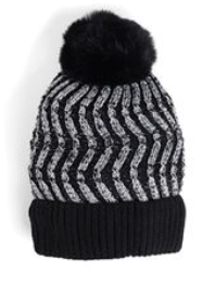 COCO + CARMEN SILVER SPARKLE WAVES KNIT HAT WITH POM Black or Pink