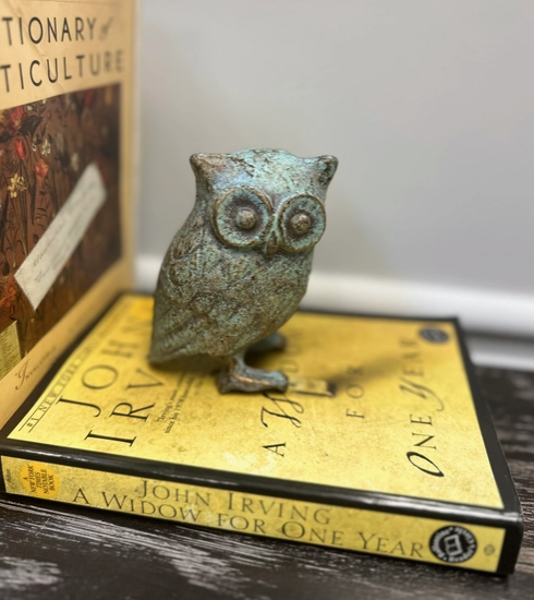 Cast Iron Owl in Antique Green, Blue Rustic Finish