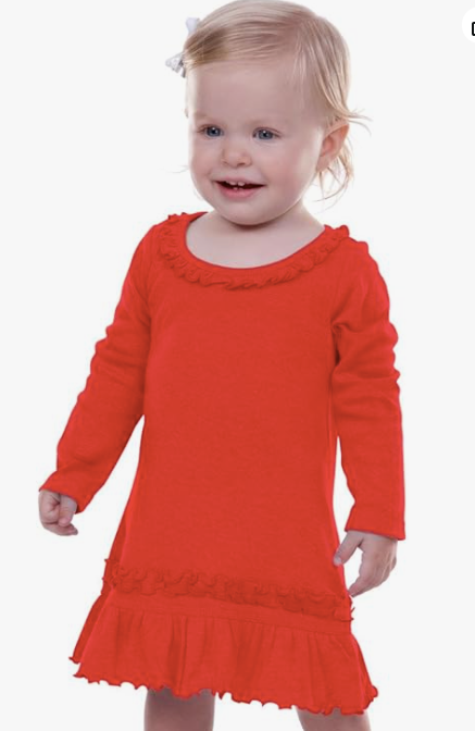 Kavio Cotton Infant Girls Cotton Long Sleeve Ruffle Dress