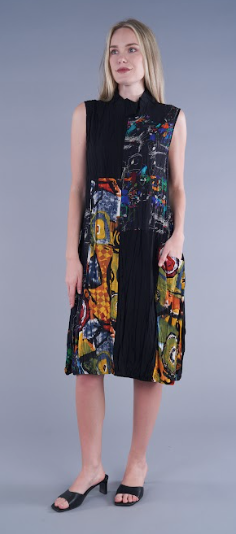 Shana Apparel Crushed Printed Mix Media Dress