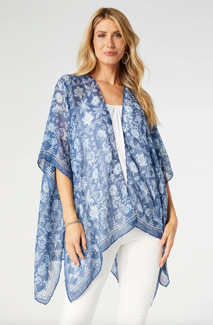 COCO and CARMEN SABRINA FLORAL CARDIGAN Blue and White