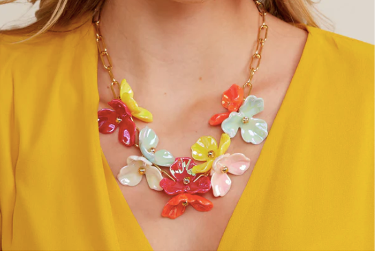 Zenzii Abigail Resin Chain Flower Necklace Multi-Color